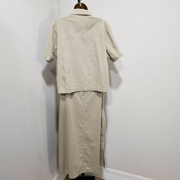 Two Piece Dress Womens Med Modest Tan White Maxi Shift Cottagecore Excitation - Picture 6 of 8